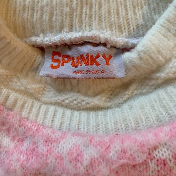 VTG 80s 90s Pastel Pink Spunky Crewneck Knit Sweater Turtleneck Cosby Snowflake - Picture 13 of 15
